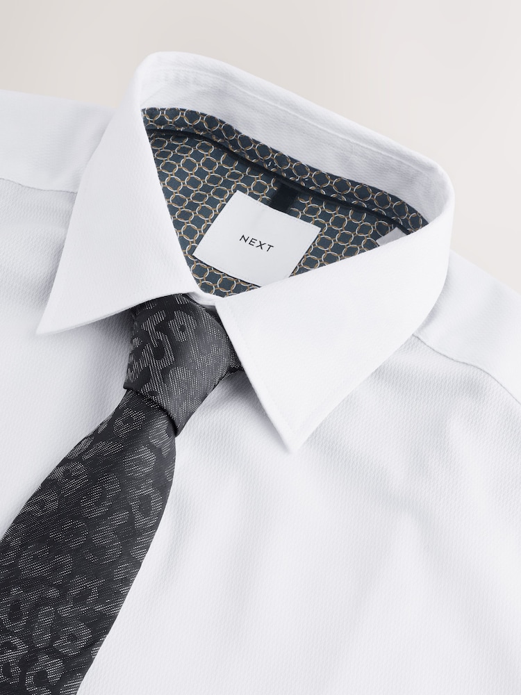 White/ Black Leopard Slim Fit Shirt And Tie Party Pack - Image 2 of 3
