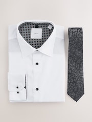 White/ Black Leopard Slim Fit Shirt And Tie Party Pack - Image 7 of 9