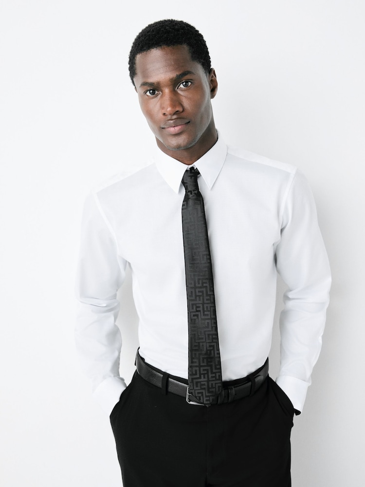 White/ Black Geometric Slim Fit Shirt And Tie Party Pack - Image 1 of 8