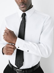 White/ Black Geometric Slim Fit Shirt And Tie Party Pack - Image 4 of 8