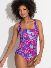 Pour Moi Aquaburst Blue Petite Santa Barbara Ruched Tummy Control Swimsuit - Image 1 of 1