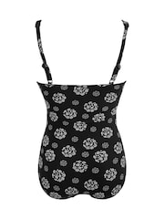 Pour Moi Black/White Tall Santa Barbara Ruched Tummy Control Swimsuit - Image 4 of 4