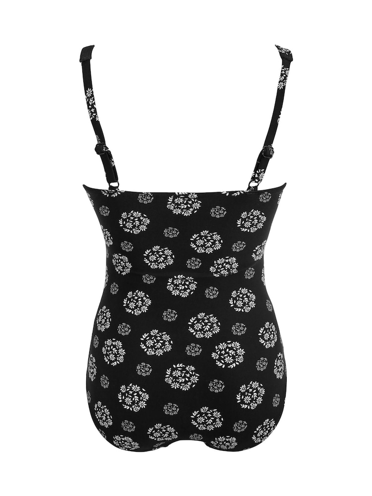 Pour Moi Black/White Tall Santa Barbara Ruched Tummy Control Swimsuit - Image 4 of 4