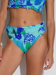 Pour Moi Aqua Blue Tropical Roll Top Free Spirit Bikini Bottoms - Image 2 of 4