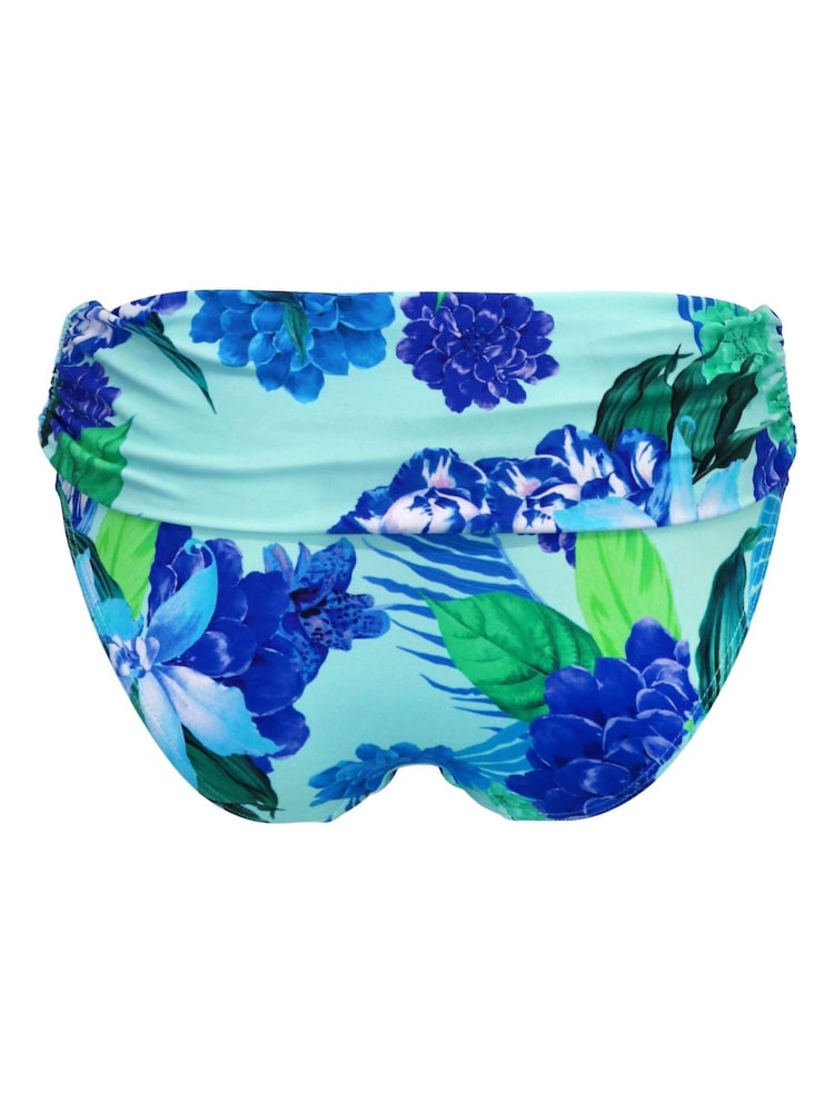 Pour Moi Aqua Blue Tropical Roll Top Free Spirit Bikini Bottoms - Image 4 of 4