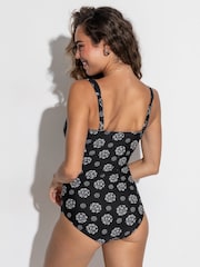 Pour Moi Black/White Petite Santa Barbara Ruched Tummy Control Swimsuit - Image 2 of 4