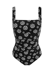 Pour Moi Black/White Petite Santa Barbara Ruched Tummy Control Swimsuit - Image 3 of 4