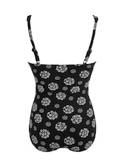 Pour Moi Black/White Petite Santa Barbara Ruched Tummy Control Swimsuit - Image 4 of 4
