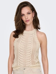 ONLY Cream Halterneck Crochet Vest Top - Image 1 of 1