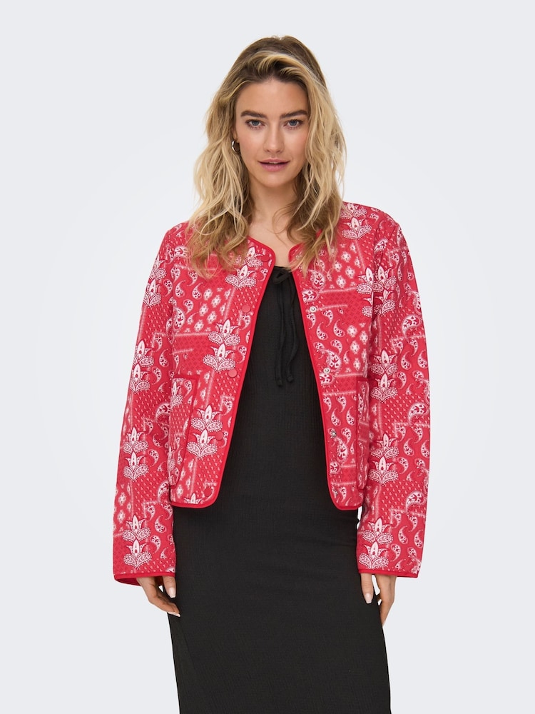 ONLY Red Boho Printed Short Quilted Jacket - Image 1 of 7