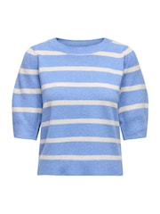 ONLY Blue Short Sleeved Stripe Puff Knitted Jumper - Image 2 of 3