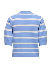 ONLY Blue Short Sleeved Stripe Puff Knitted Jumper - Image 3 of 3