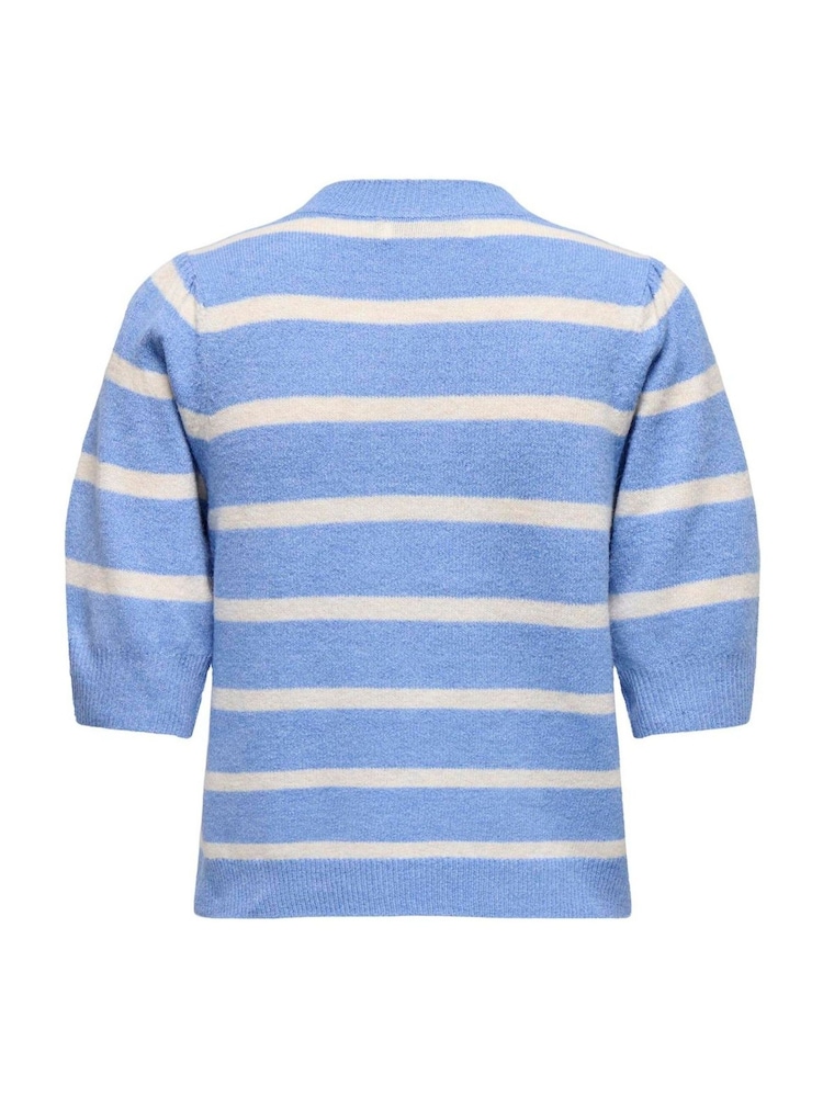 ONLY Blue Short Sleeved Stripe Puff Knitted Jumper - Image 3 of 3