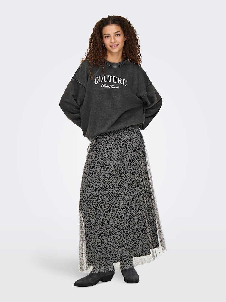 ONLY Grey Leopard Print Plisse Midi Skirt - Image 1 of 5