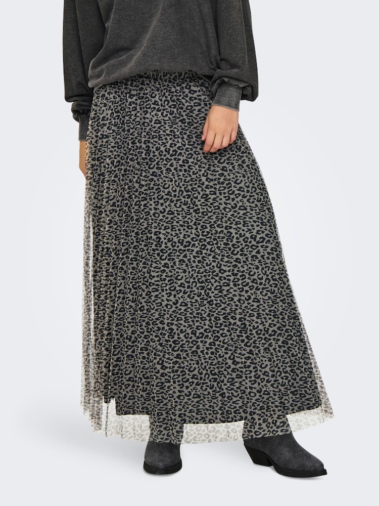 ONLY Grey Leopard Print Plisse Midi Skirt - Image 2 of 5
