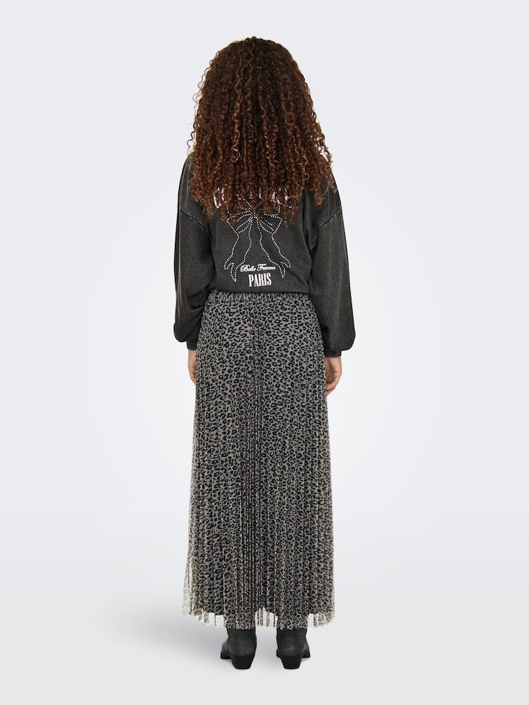 ONLY Grey Leopard Print Plisse Midi Skirt - Image 4 of 5