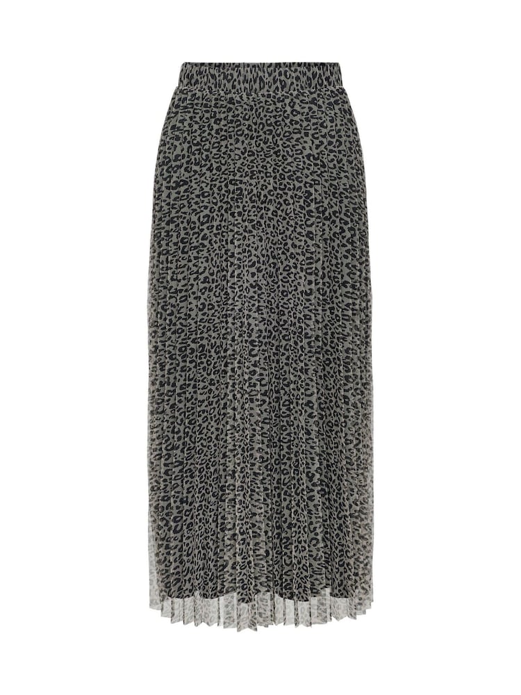 ONLY Grey Leopard Print Plisse Midi Skirt - Image 5 of 5