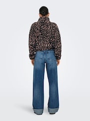 ONLY Black Leopard Print Zip Up Teddy Fleece - Image 2 of 5