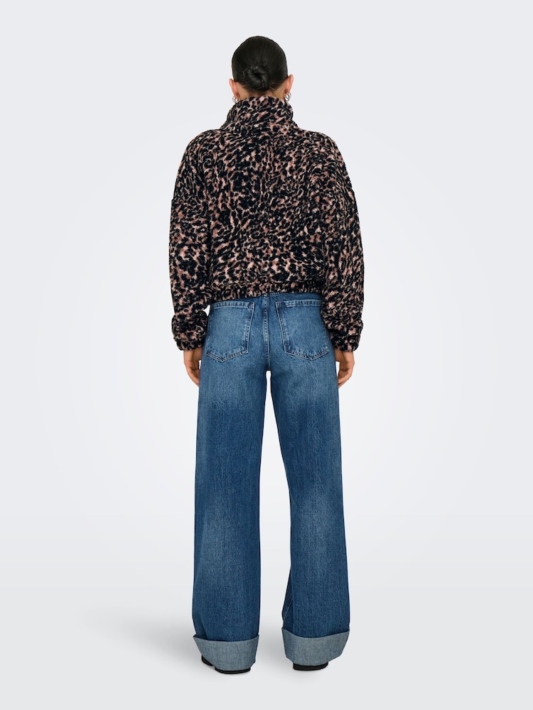 ONLY Black Leopard Print Zip Up Teddy Fleece - Image 2 of 5