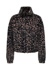 ONLY Black Leopard Print Zip Up Teddy Fleece - Image 4 of 5