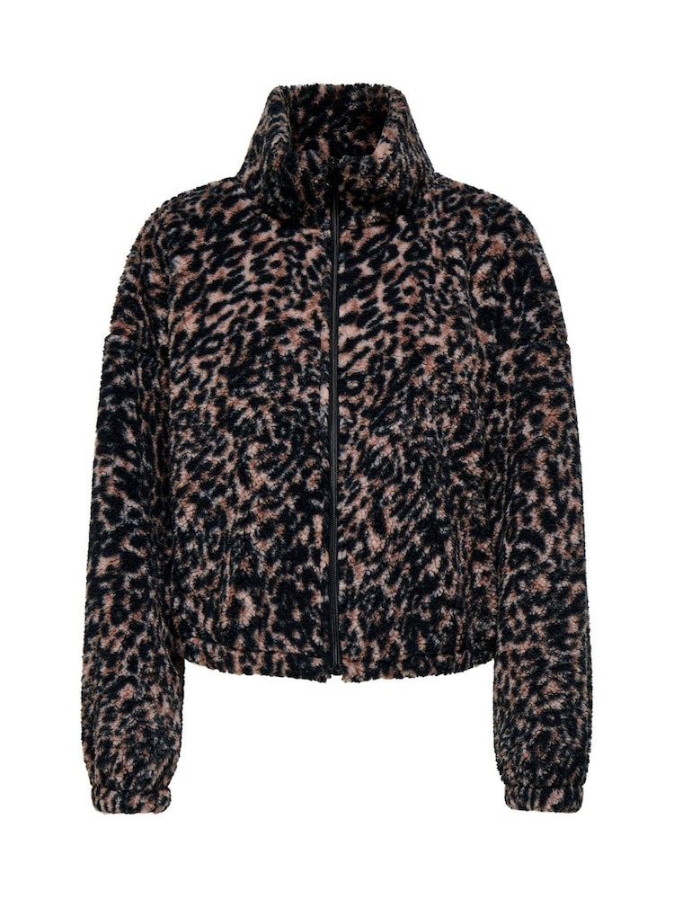 ONLY Black Leopard Print Zip Up Teddy Fleece - Image 4 of 5
