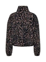 ONLY Black Leopard Print Zip Up Teddy Fleece - Image 5 of 5