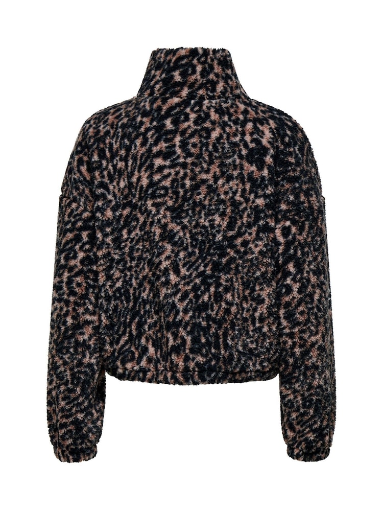 ONLY Black Leopard Print Zip Up Teddy Fleece - Image 5 of 5