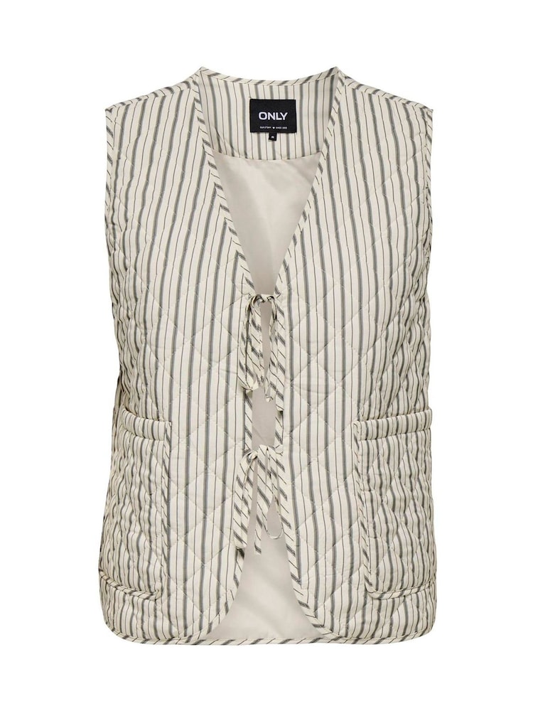 ONLY Grey Stripe Quilted Waistcoat - Image 1 of 2