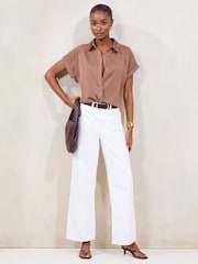 Lipsy Pink Short Sleeve Satin Chiffon Mix Shirt - Image 3 of 4