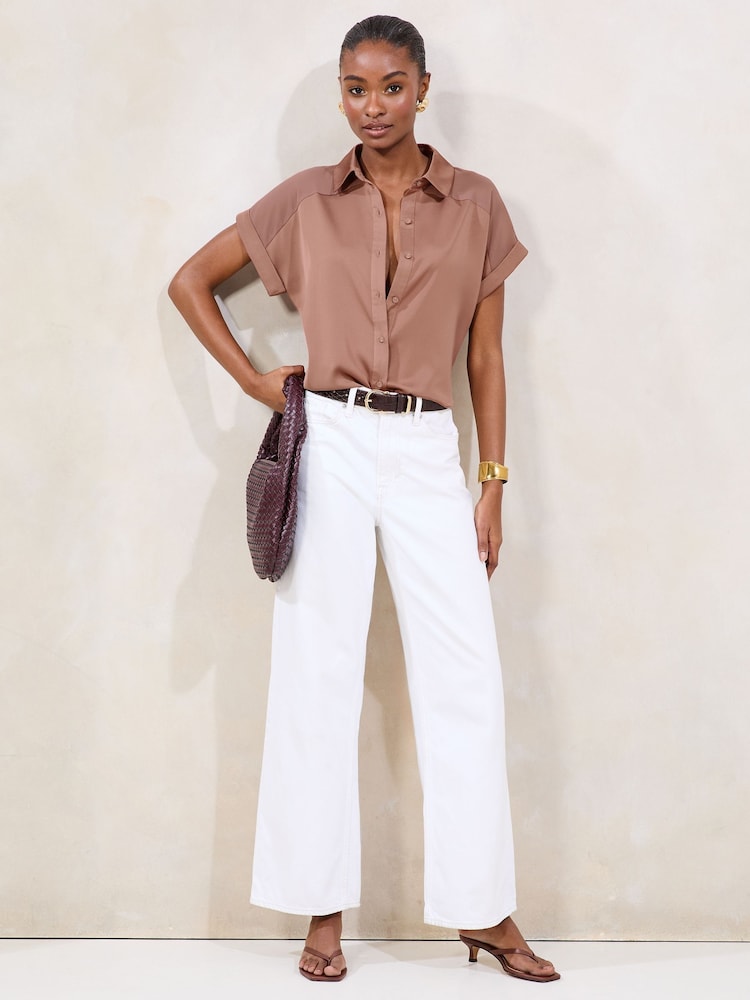 Lipsy Pink Short Sleeve Satin Chiffon Mix Shirt - Image 3 of 4