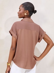 Lipsy Pink Short Sleeve Satin Chiffon Mix Shirt - Image 4 of 4