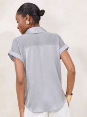 Lipsy Grey Short Sleeve Satin Chiffon Mix Shirt - Image 4 of 4