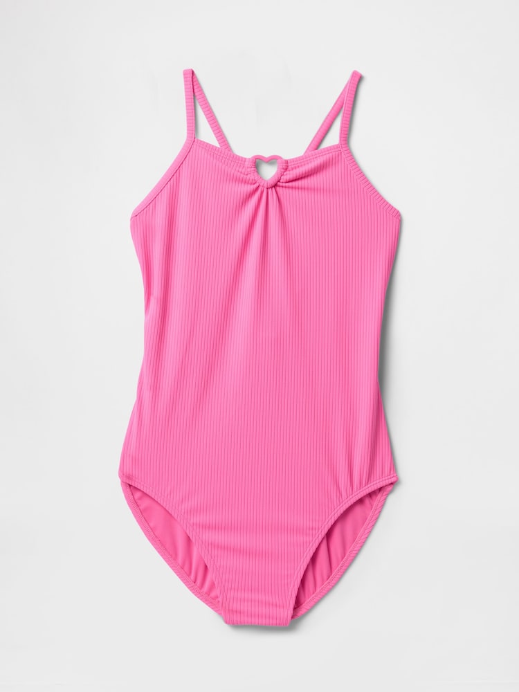 Gap Pink Heart Rib Cross Back Swimsuit (4-13yrs) - Image 1 of 3