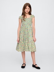 Gap Green Floral Cotton Cap-Sleeve Midi Dress (4-13yrs) - Image 1 of 4