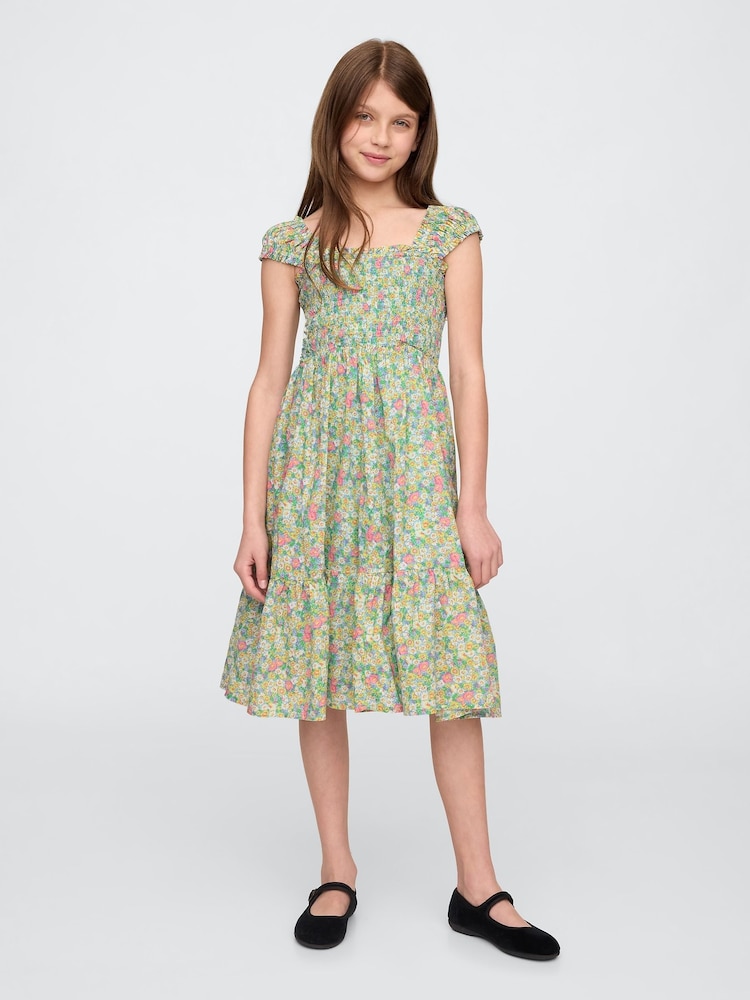 Gap Green Floral Cotton Cap-Sleeve Midi Dress (4-13yrs) - Image 1 of 4 Gap Green Floral Cotton Cap-Sleeve Midi Dress (4-13yrs) - Image 1 of 4