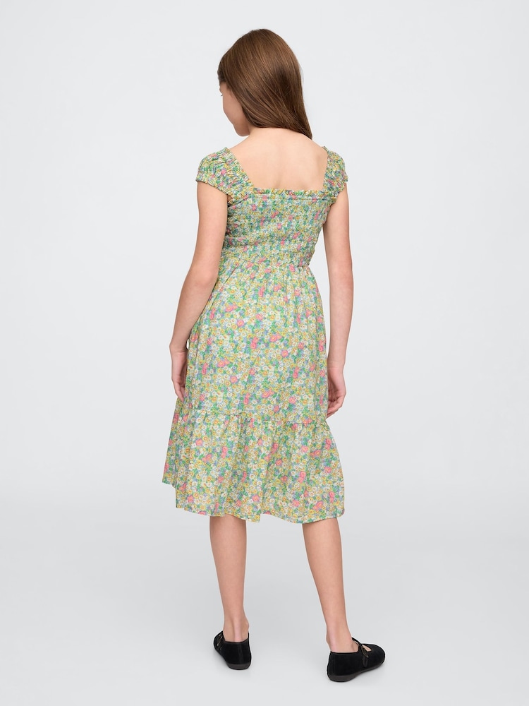 Gap Green Floral Cotton Cap-Sleeve Midi Dress (4-13yrs) - Image 2 of 4