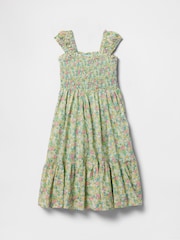 Gap Green Floral Cotton Cap-Sleeve Midi Dress (4-13yrs) - Image 3 of 4
