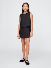 Gap Black Linen-Cotton Scalloped Wrap Skort (4-13yrs) - Image 1 of 4
