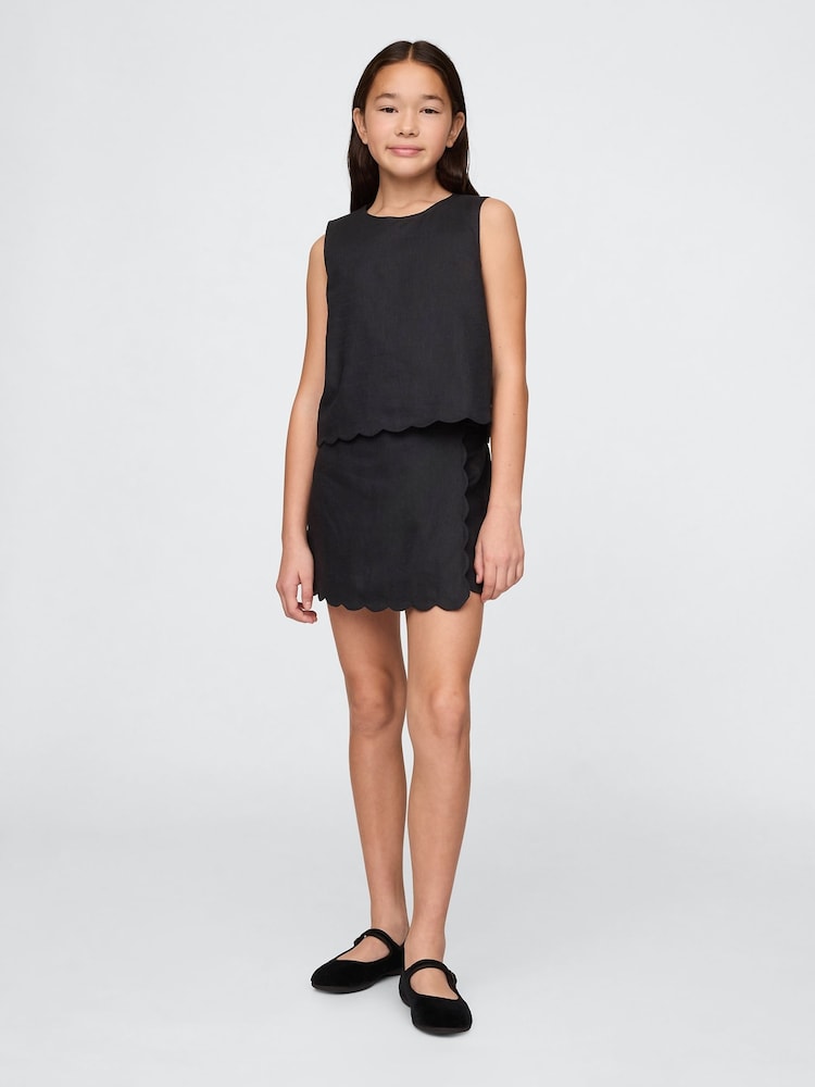 Gap Black Linen-Cotton Scalloped Wrap Skort (4-13yrs) - Image 1 of 4