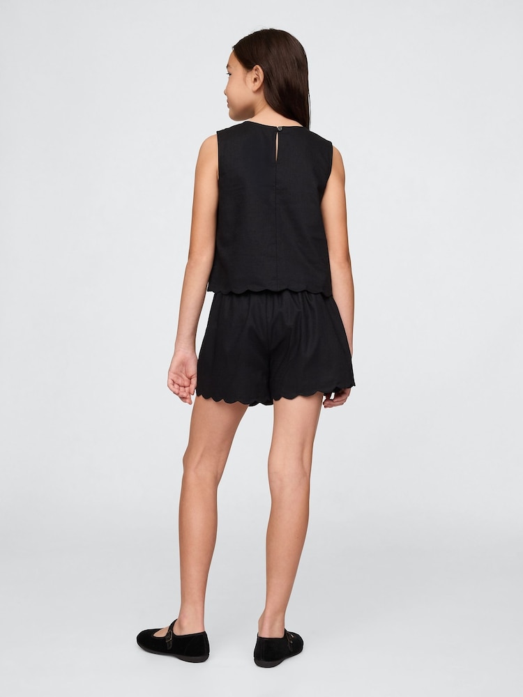 Gap Black Linen-Cotton Scalloped Wrap Skort (4-13yrs) - Image 2 of 4 Gap Black Linen-Cotton Scalloped Wrap Skort (4-13yrs) - Image 2 of 4