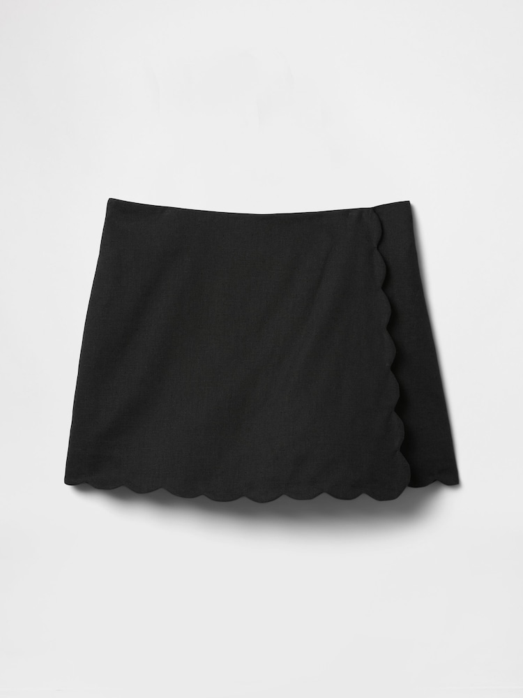Gap Black Linen-Cotton Scalloped Wrap Skort (4-13yrs) - Image 4 of 4