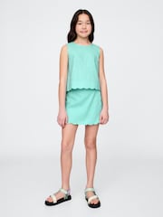 Gap Green Linen-Cotton Scalloped Wrap Skort (4-13yrs) - Image 1 of 4