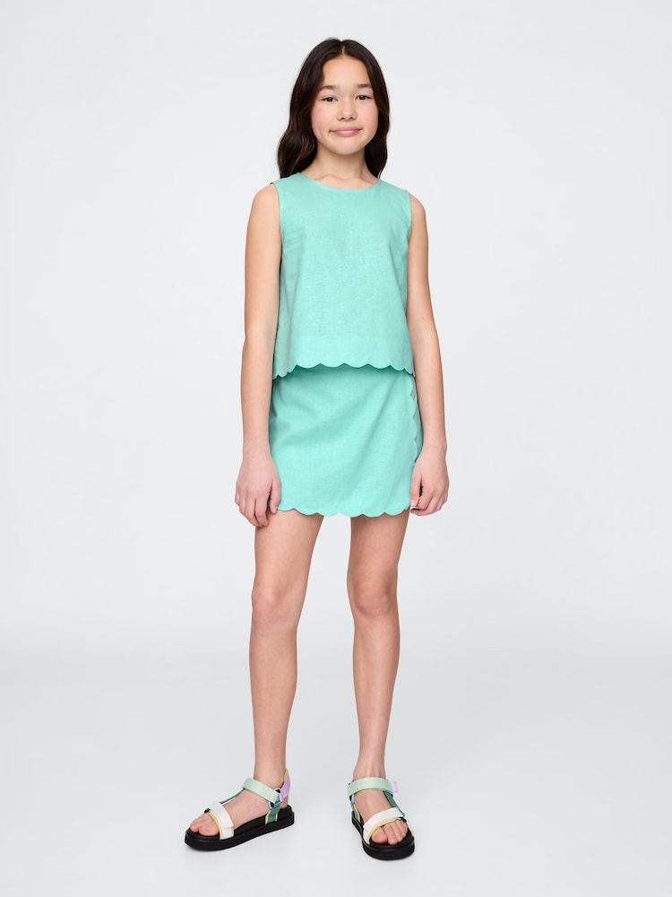 Gap Green Linen-Cotton Scalloped Wrap Skort (4-13yrs) - Image 1 of 4