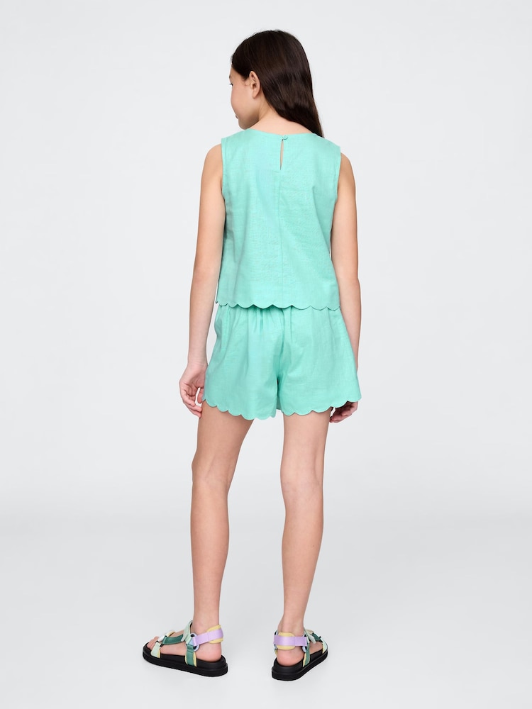 Gap Green Linen-Cotton Scalloped Wrap Skort (4-13yrs) - Image 2 of 4