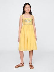 Gap Yellow Floral Cotton Embroidered Midi Dress (4-13yrs) - Image 1 of 6