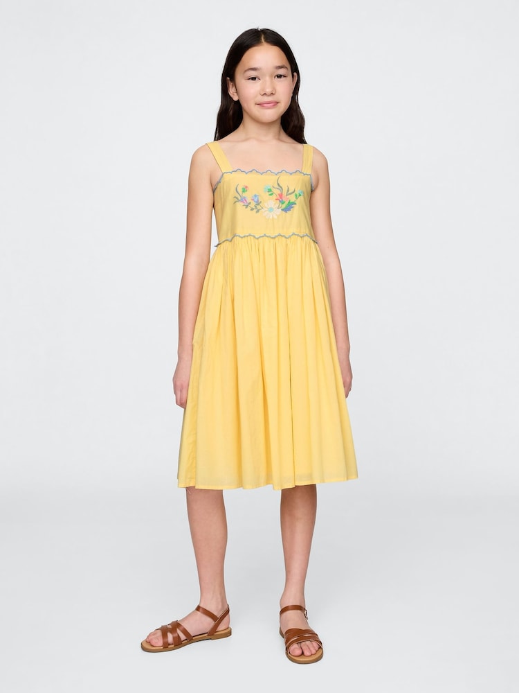 Gap Yellow Floral Cotton Embroidered Midi Dress (4-13yrs) - Image 1 of 6