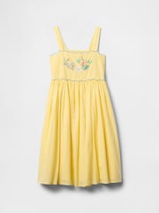 Gap Yellow Floral Cotton Embroidered Midi Dress (4-13yrs) - Image 3 of 6