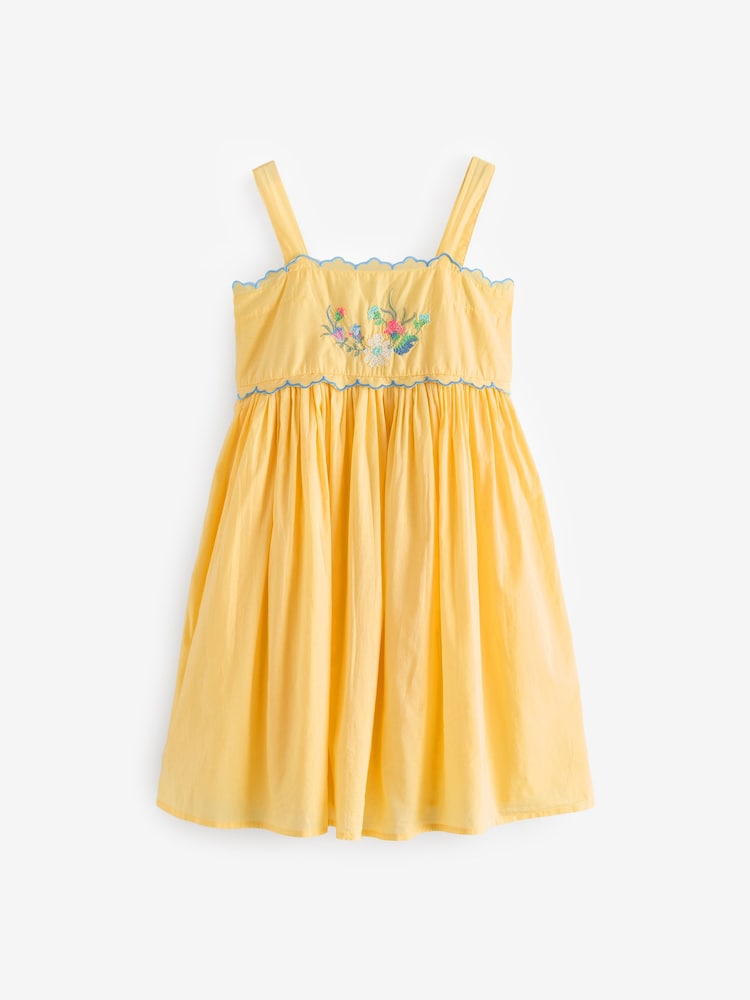 Gap Yellow Floral Cotton Embroidered Midi Dress (4-13yrs) - Image 3 of 6