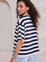 Navy/White Short Sleeve Embellished Stripe T-Shirt - Image 2 of 3
