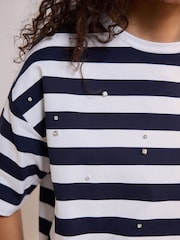 Navy/White Short Sleeve Embellished Stripe T-Shirt - Image 3 of 3